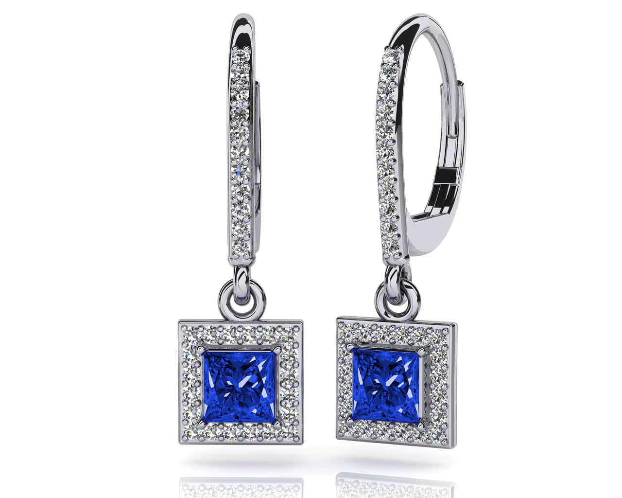 Princess Cut Diamonds And Gems Drop Earrings Diamond with 1.21 ct.(finished) 1.0mm, 4.25mm